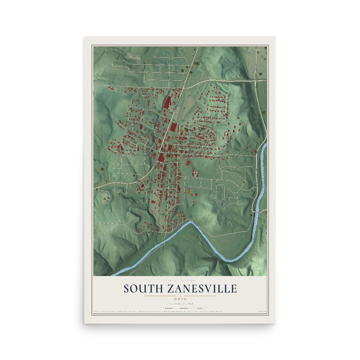 Map of South Zanesville, Ohio, 12 x 18 inch unframed archival matte print