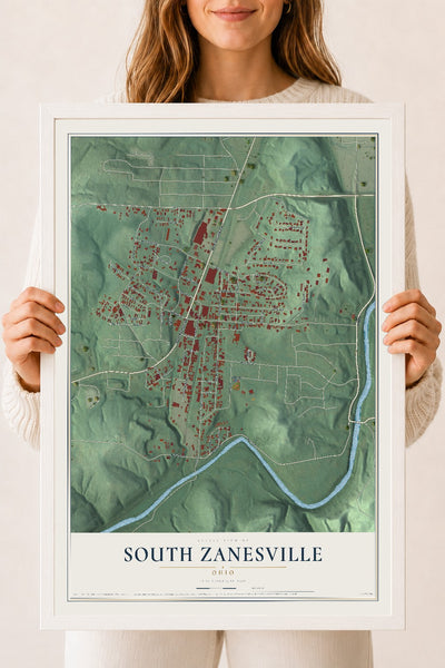 Map of South Zanesville, Ohio, 18 x 24 inch print in a white wood frame