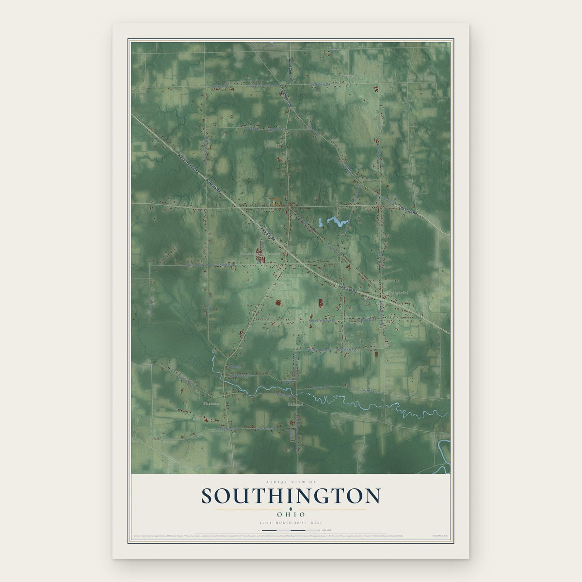 Southington, Ohio map print, the full design