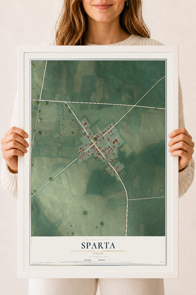Map of Sparta, Ohio, 18 x 24 inch print in a white wood frame