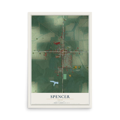 Map of Spencer, Ohio, 12 x 18 inch unframed archival matte print