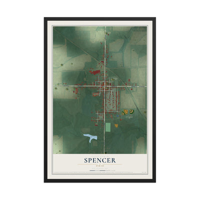 Map of Spencer, Ohio, 12 x 18 inch print in a black wood frame