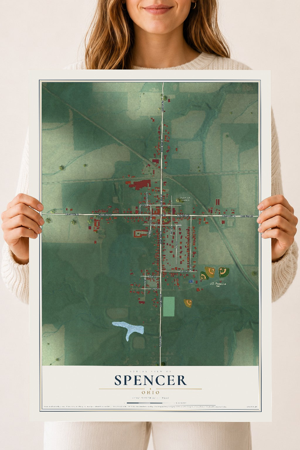 Map of Spencer, Ohio, 18 x 24 inch unframed archival matte print