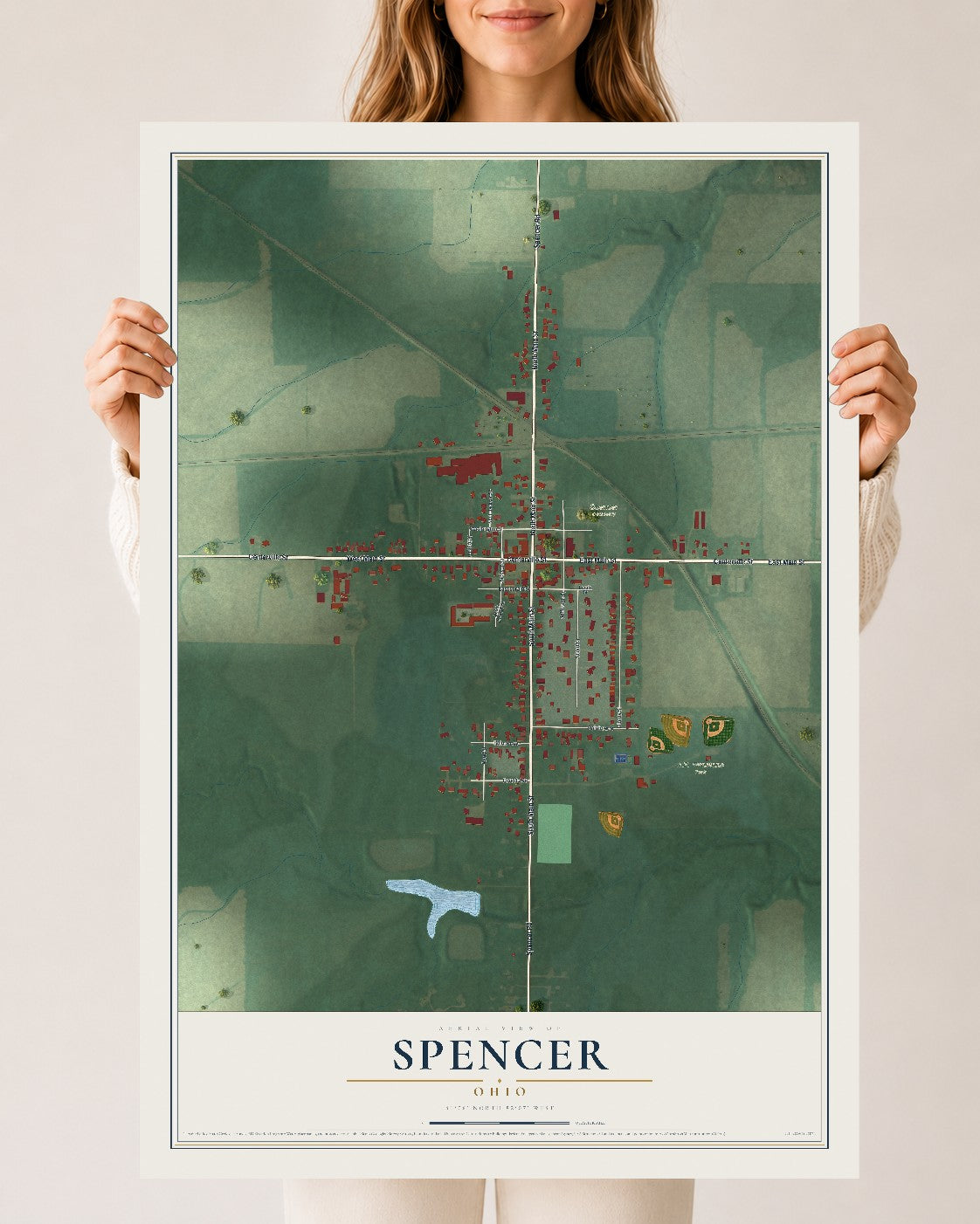 Map of Spencer, Ohio, 24 x 36 inch unframed archival matte print