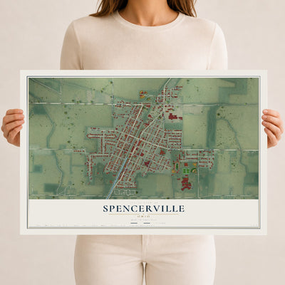 Map of Spencerville, Ohio, 12 x 18 inch unframed archival matte print