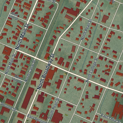 Close-up of the map of Spencerville, Ohio print showing street and building detail