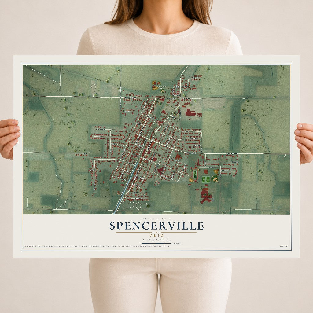 Map of Spencerville, Ohio, 18 x 24 inch unframed archival matte print