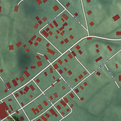 Close-up of the map of Spring Valley, Ohio print showing street and building detail