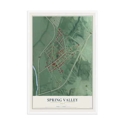 Map of Spring Valley, Ohio, 12 x 18 inch print in a white wood frame