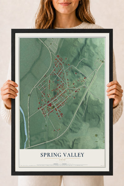 Map of Spring Valley, Ohio, 18 x 24 inch print in a black wood frame