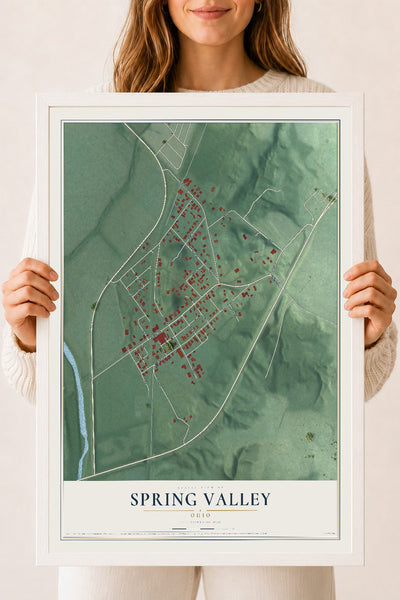 Map of Spring Valley, Ohio, 18 x 24 inch print in a white wood frame