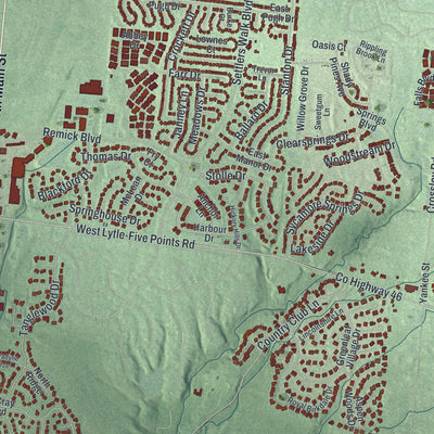 Close-up of the map of Springboro, Ohio print showing street and building detail