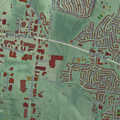 Second close-up of the map of Springboro, Ohio print showing more streets and buildings
