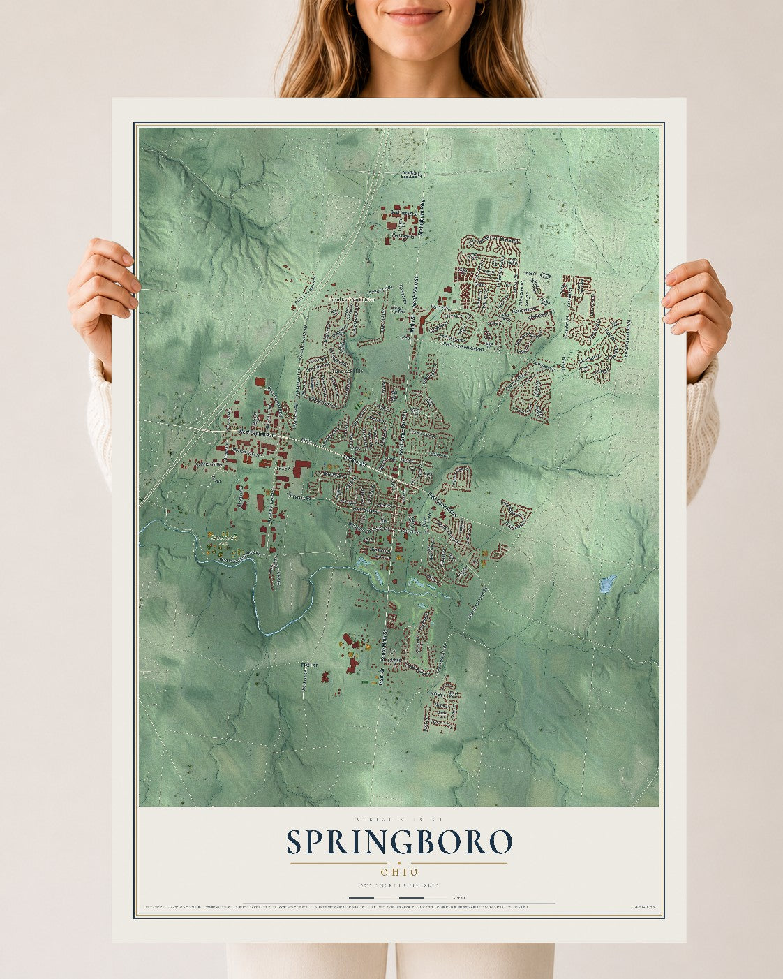 Map of Springboro, Ohio, 24 x 36 inch unframed archival matte print