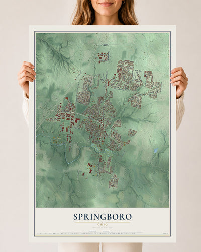 Map of Springboro, Ohio, 24 x 36 inch unframed archival matte print
