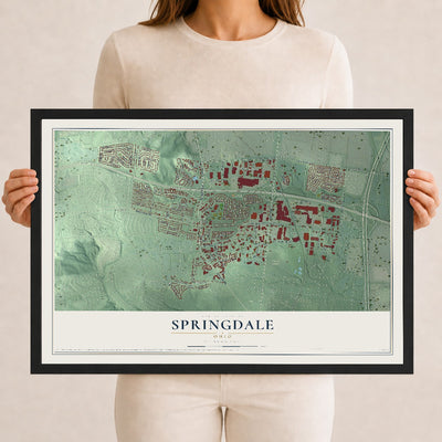 Map of Springdale, Ohio, 12 x 18 inch print in a black wood frame