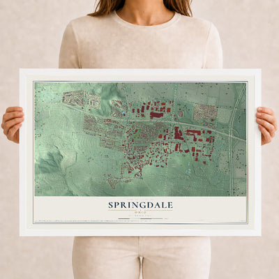 Map of Springdale, Ohio, 12 x 18 inch print in a white wood frame
