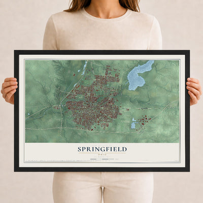 Map of Springfield, Ohio, 12 x 18 inch print in a black wood frame