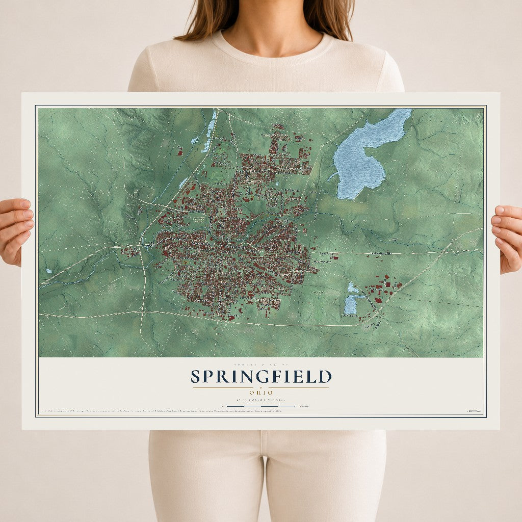 Map of Springfield, Ohio, 18 x 24 inch unframed archival matte print
