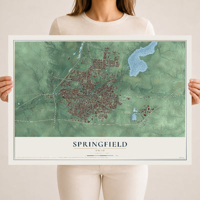 Map of Springfield, Ohio, 18 x 24 inch unframed archival matte print