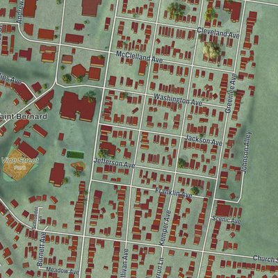 Close-up of the map of St. Bernard, Ohio print showing street and building detail