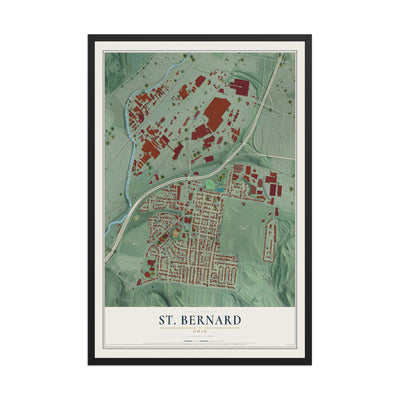 Map of St. Bernard, Ohio, 12 x 18 inch print in a black wood frame