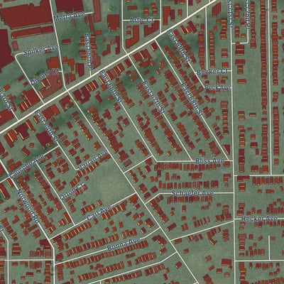 Close-up of the map of St.Clair-Superior, Ohio print showing street and building detail