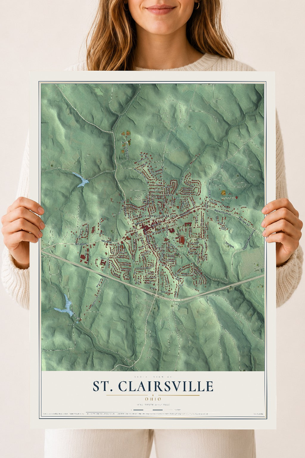 Map of St. Clairsville, Ohio, 18 x 24 inch unframed archival matte print