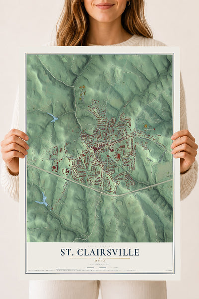 Map of St. Clairsville, Ohio, 18 x 24 inch unframed archival matte print