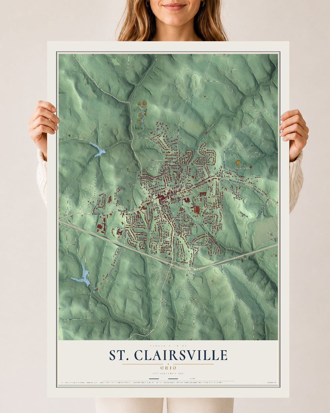 Map of St. Clairsville, Ohio, 24 x 36 inch unframed archival matte print