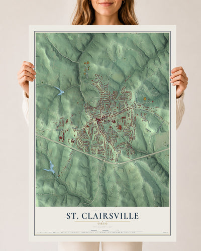 Map of St. Clairsville, Ohio, 24 x 36 inch unframed archival matte print