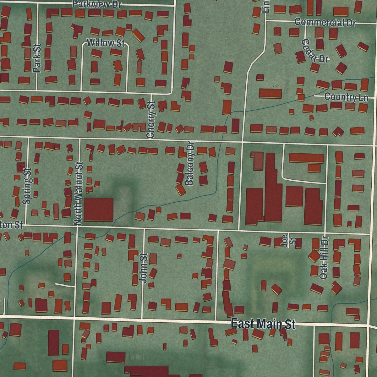 Close-up of the map of St. Henry, Ohio print showing street and building detail