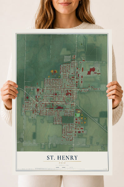Map of St. Henry, Ohio, 18 x 24 inch unframed archival matte print