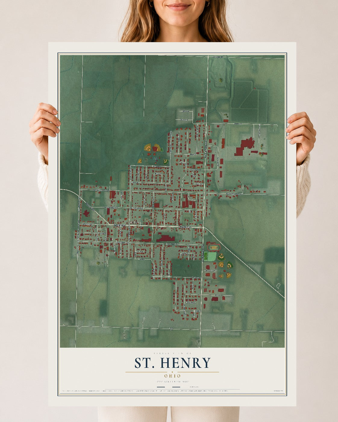 Map of St. Henry, Ohio, 24 x 36 inch unframed archival matte print