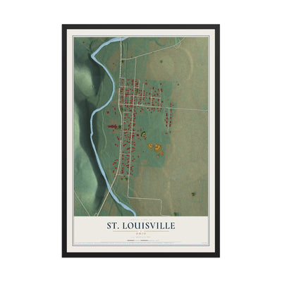 Map of St. Louisville, Ohio, 12 x 18 inch print in a black wood frame