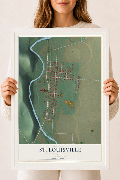 Map of St. Louisville, Ohio, 18 x 24 inch print in a white wood frame