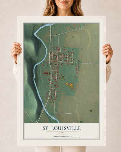Map of St. Louisville, Ohio, 24 x 36 inch print in a white wood frame