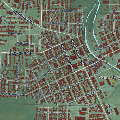 Close-up of the map of St. Marys, Ohio print showing street and building detail