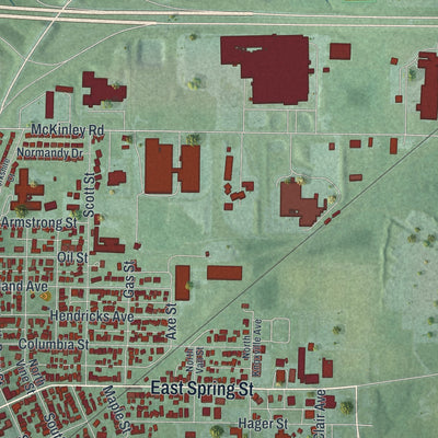 Second close-up of the map of St. Marys, Ohio print showing more streets and buildings