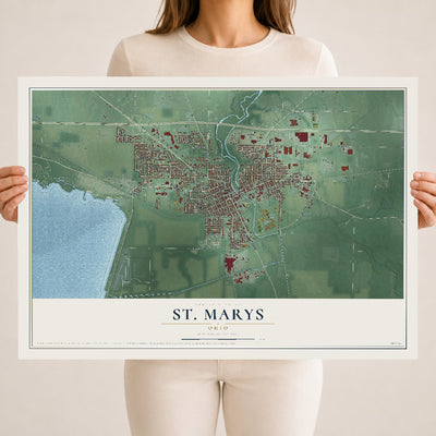 Map of St. Marys, Ohio, 18 x 24 inch unframed archival matte print