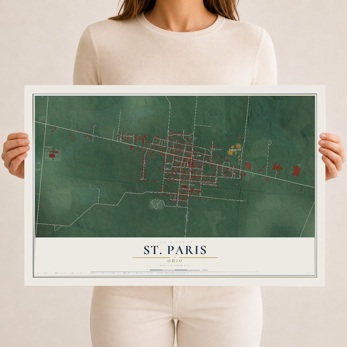Map of St. Paris, Ohio, 12 x 18 inch unframed archival matte print