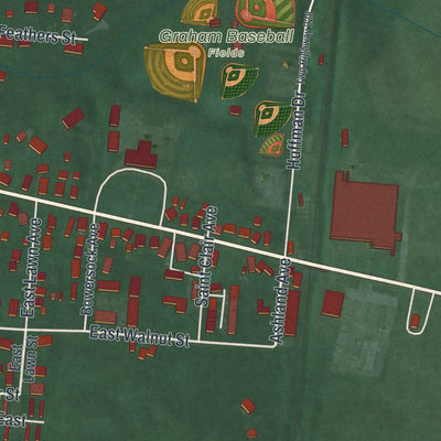 Second close-up of the map of St. Paris, Ohio print showing more streets and buildings