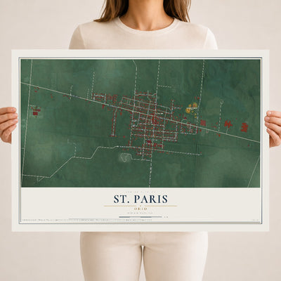 Map of St. Paris, Ohio, 18 x 24 inch unframed archival matte print