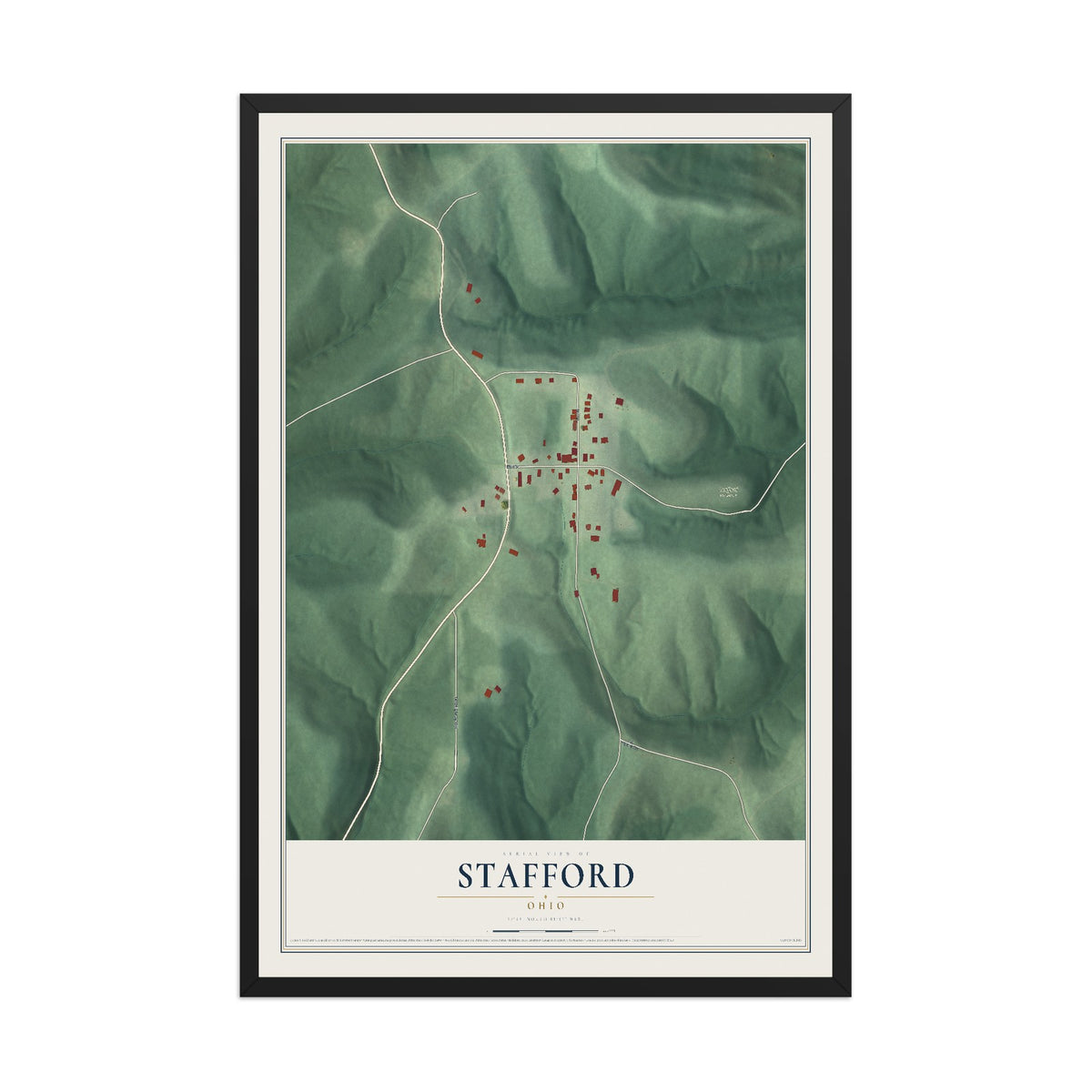 Map of Stafford, Ohio, 12 x 18 inch print in a black wood frame