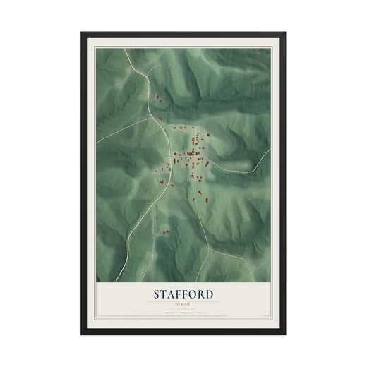 Map of Stafford, Ohio, 12 x 18 inch print in a black wood frame