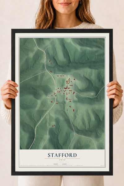 Map of Stafford, Ohio, 18 x 24 inch print in a black wood frame