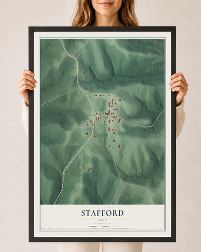 Map of Stafford, Ohio, 24 x 36 inch print in a black wood frame