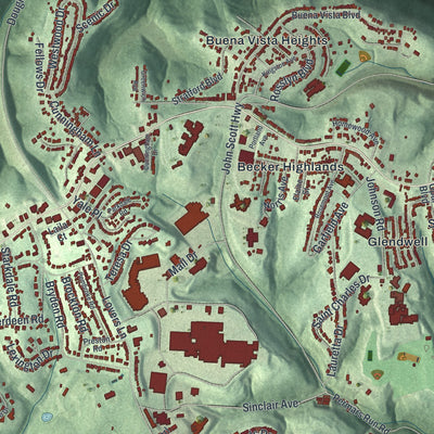 Close-up of the map of Steubenville, Ohio print showing street and building detail