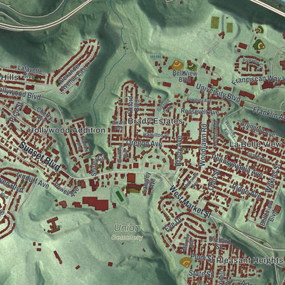 Second close-up of the map of Steubenville, Ohio print showing more streets and buildings