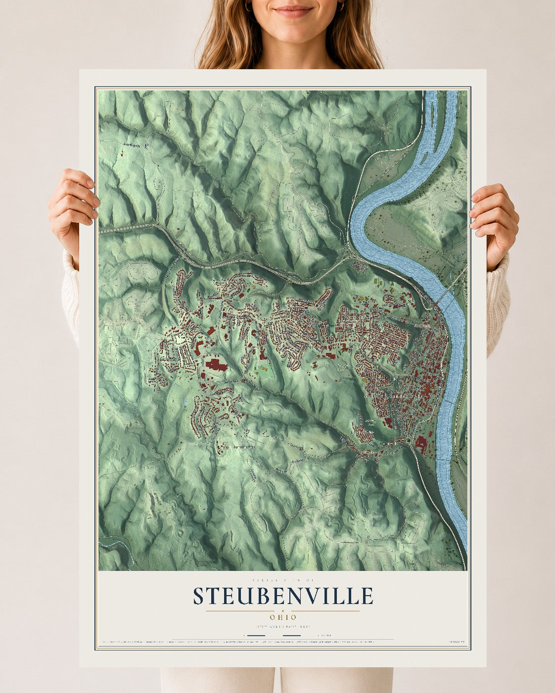 Map of Steubenville, Ohio, 24 x 36 inch unframed archival matte print